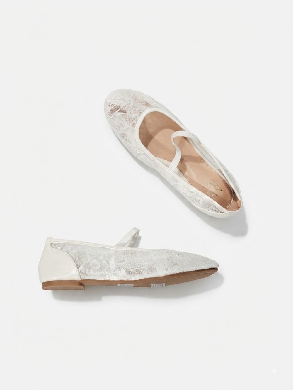 New York & Company Ivory Lace Mary Strap Flats Lara